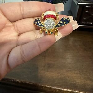 JOAN RIVERS Orig Patriotic American Flag Crystal Enamel Bee Pin/Brooch